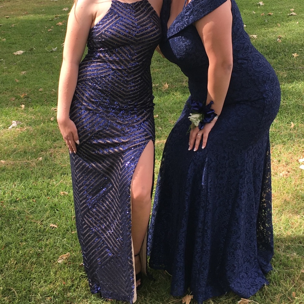 Chevron navy formal dress